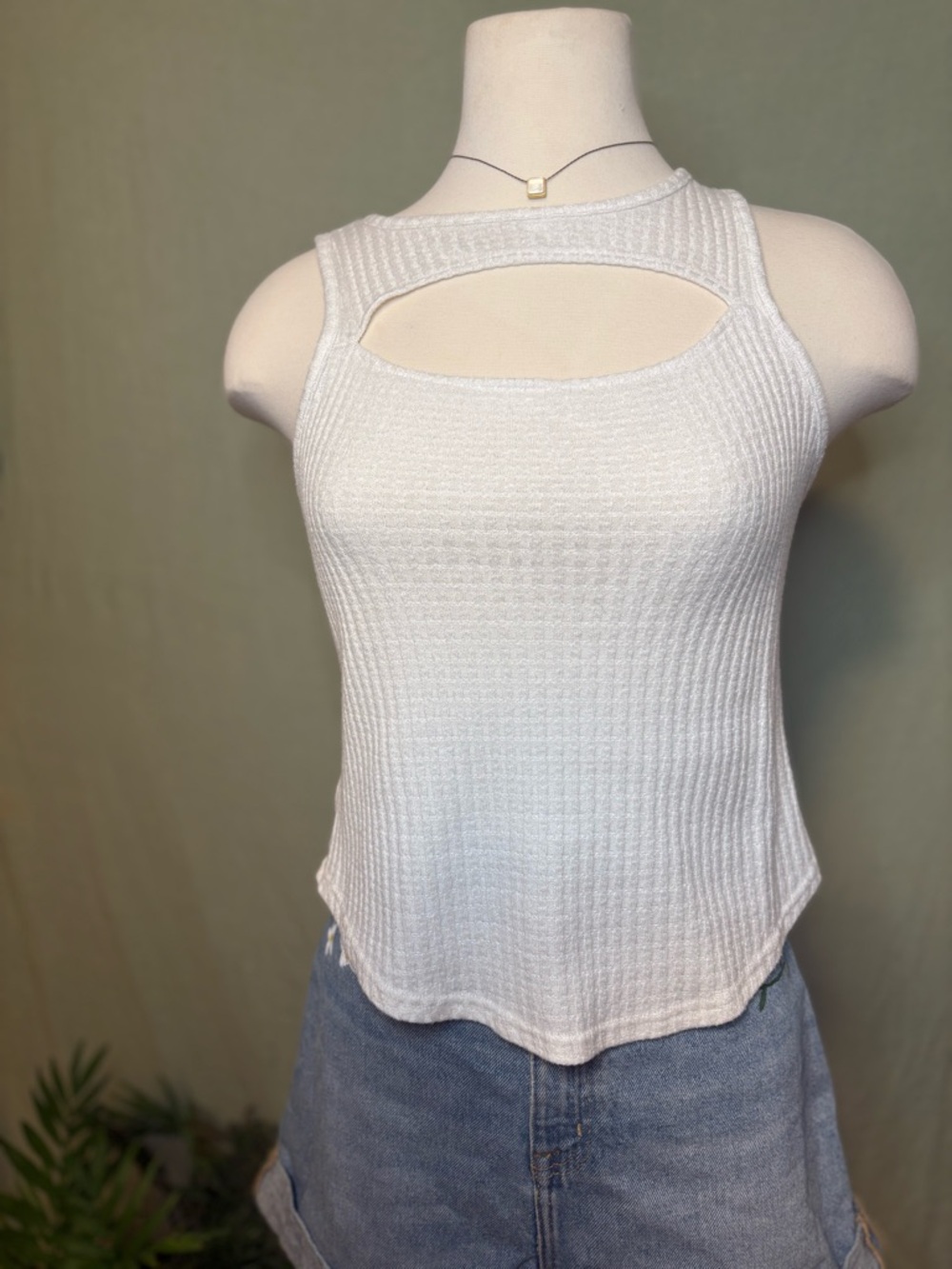 White Cutout Tank Top